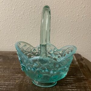 Fenton Aqua Opalescent Lily of the Valley Basket